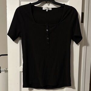Black Square Neck Ribbed Top